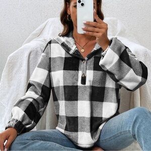 Plaid Black and White Women's Top